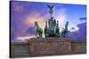 Berlin, Germany. Close-up of the Quadriga atop the Brandenburg gate at sunset.-Miva Stock-Stretched Canvas