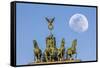 Berlin, Germany. Close-up of the Quadriga atop the Brandenburg gate with the full moon.-Miva Stock-Framed Stretched Canvas