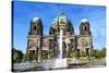 Berlin, Germany. Museum Island, Berlin Cathedral and water fountain-Miva Stock-Stretched Canvas