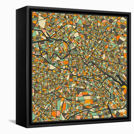 Berlin Map-Jazzberry Blue-Framed Stretched Canvas