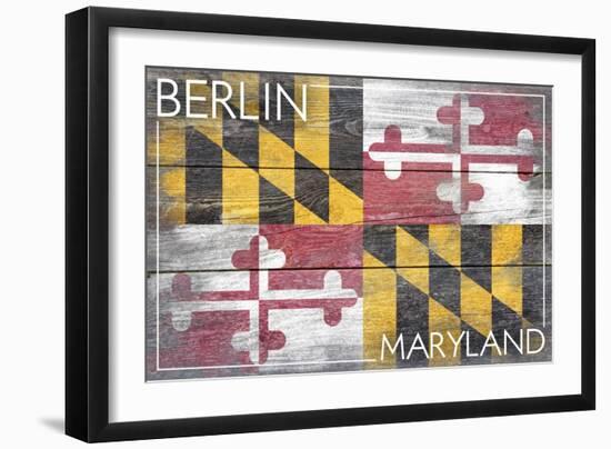 Berlin, Maryland State Flag - Barnwood Painting-Lantern Press-Framed Art Print