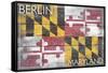 Berlin, Maryland State Flag - Barnwood Painting-Lantern Press-Framed Stretched Canvas