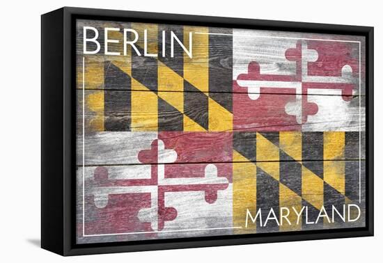 Berlin, Maryland State Flag - Barnwood Painting-Lantern Press-Framed Stretched Canvas