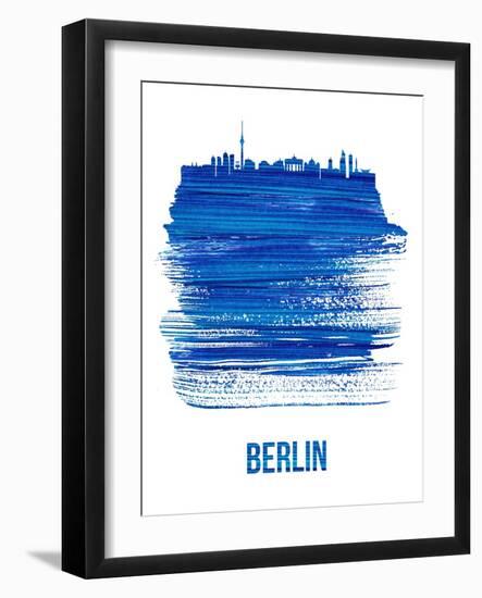 Berlin Skyline Brush Stroke - Blue-NaxArt-Framed Art Print