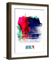Berlin Skyline Brush Stroke - Watercolor-NaxArt-Framed Art Print