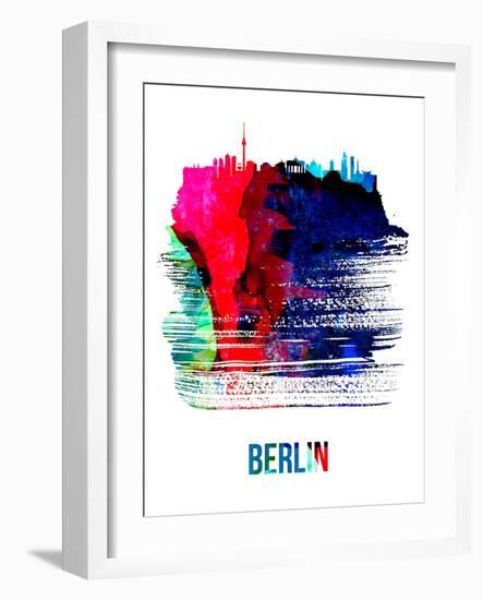 Berlin Skyline Brush Stroke - Watercolor-NaxArt-Framed Art Print
