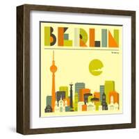 Berlin Skyline-Jazzberry Blue-Framed Art Print