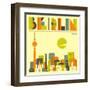 Berlin Skyline-Jazzberry Blue-Framed Art Print