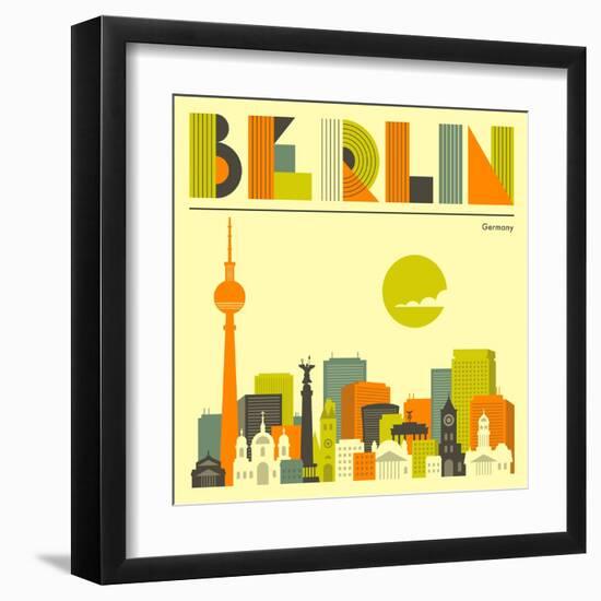 Berlin Skyline-Jazzberry Blue-Framed Art Print