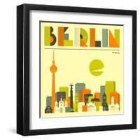 Berlin Skyline-Jazzberry Blue-Framed Art Print