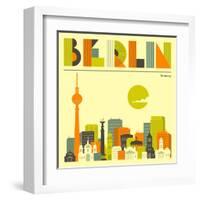 Berlin Skyline-Jazzberry Blue-Framed Art Print