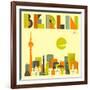 Berlin Skyline-Jazzberry Blue-Framed Art Print