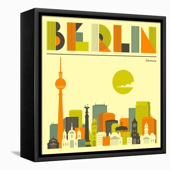 Berlin Skyline-Jazzberry Blue-Framed Stretched Canvas