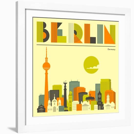 Berlin Skyline-Jazzberry Blue-Framed Art Print