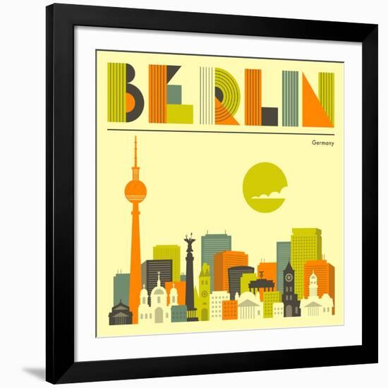 Berlin Skyline-Jazzberry Blue-Framed Art Print