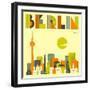 Berlin Skyline-Jazzberry Blue-Framed Art Print