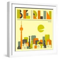 Berlin Skyline-Jazzberry Blue-Framed Art Print