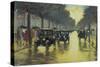 Berlin Street Scene with Cars in the Evening-Lesser Ury-Stretched Canvas