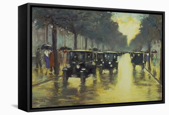 Berlin Street Scene with Cars in the Evening-Lesser Ury-Framed Stretched Canvas