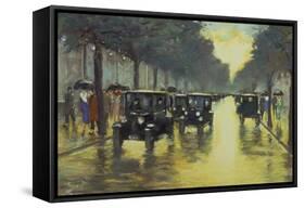 Berlin Street Scene with Cars in the Evening-Lesser Ury-Framed Stretched Canvas