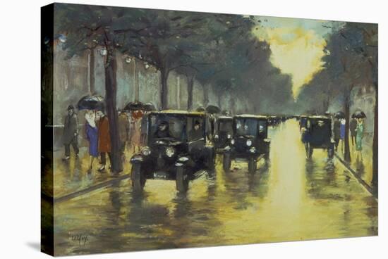 Berlin Street Scene with Cars in the Evening-Lesser Ury-Stretched Canvas