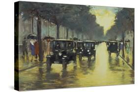 Berlin Street Scene with Cars in the Evening-Lesser Ury-Stretched Canvas