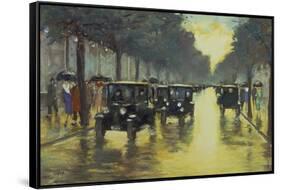 Berlin Street Scene with Cars in the Evening-Lesser Ury-Framed Stretched Canvas