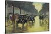 Berlin Street Scene with Cars in the Evening-Lesser Ury-Stretched Canvas