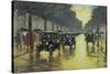 Berlin Street Scene with Cars in the Evening-Lesser Ury-Stretched Canvas