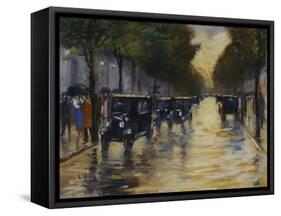 Berlin Streetscene in the Rain; Berliner Strassenszene in Regen-Lesser Ury-Framed Stretched Canvas