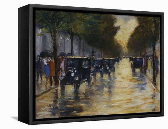 Berlin Streetscene in the Rain; Berliner Strassenszene in Regen-Lesser Ury-Framed Stretched Canvas