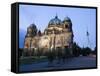 Berliner Dom Cathedral at Dusk with Fernsehturm, Telespargel Beyond, Berlin, Germany-Martin Child-Framed Stretched Canvas