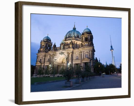 Berliner Dom Cathedral at Dusk with Fernsehturm, Telespargel Beyond, Berlin, Germany-Martin Child-Framed Photographic Print