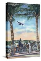 Bermuda - Airplane Arriving on the Island-Lantern Press-Stretched Canvas