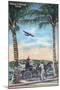 Bermuda - Airplane Arriving on the Island-Lantern Press-Mounted Art Print