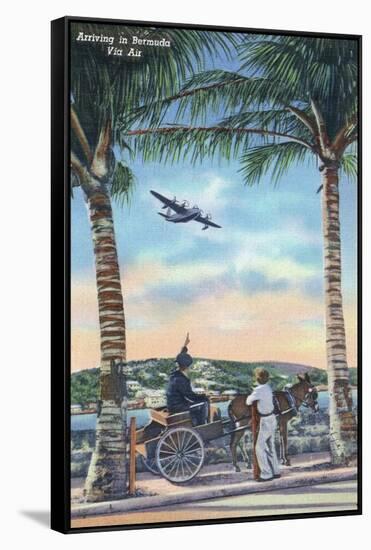 Bermuda - Airplane Arriving on the Island-Lantern Press-Framed Stretched Canvas