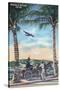 Bermuda - Airplane Arriving on the Island-Lantern Press-Stretched Canvas