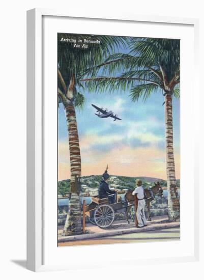 Bermuda - Airplane Arriving on the Island-Lantern Press-Framed Art Print