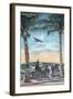 Bermuda - Airplane Arriving on the Island-Lantern Press-Framed Art Print