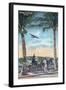 Bermuda - Airplane Arriving on the Island-Lantern Press-Framed Art Print