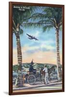 Bermuda - Airplane Arriving on the Island-Lantern Press-Framed Art Print