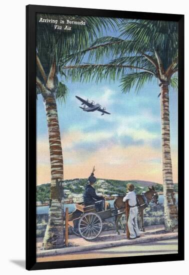 Bermuda - Airplane Arriving on the Island-Lantern Press-Framed Art Print