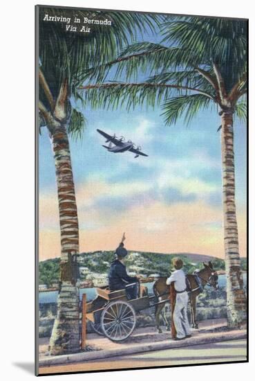 Bermuda - Airplane Arriving on the Island-Lantern Press-Mounted Art Print