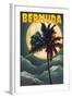 Bermuda - Palm and Moon-Lantern Press-Framed Art Print