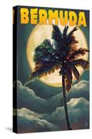 Bermuda - Palm and Moon-Lantern Press-Stretched Canvas