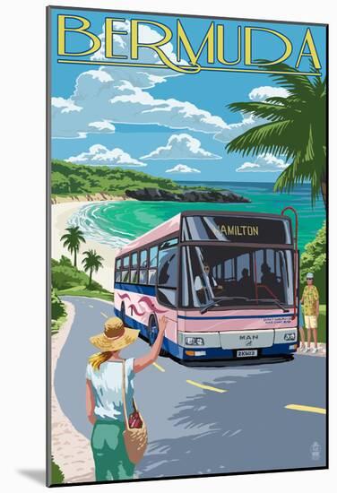 Bermuda - Pink Bus On Coastline-null-Mounted Poster