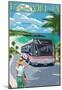 Bermuda - Pink Bus On Coastline-null-Mounted Poster