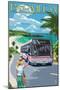Bermuda - Pink Bus on Coastline-Lantern Press-Mounted Art Print
