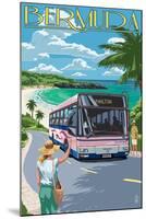 Bermuda - Pink Bus on Coastline-Lantern Press-Mounted Art Print