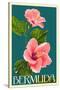Bermuda - Pink Hibiscus-Lantern Press-Stretched Canvas